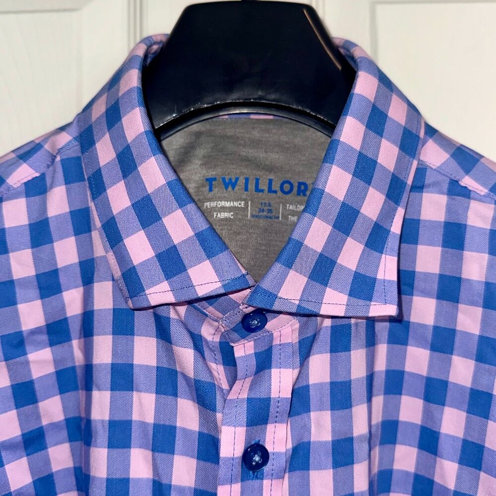 Twillory Performance Dress Shirt – 17.5/34-35 – Traditional Fit – Pink Blue